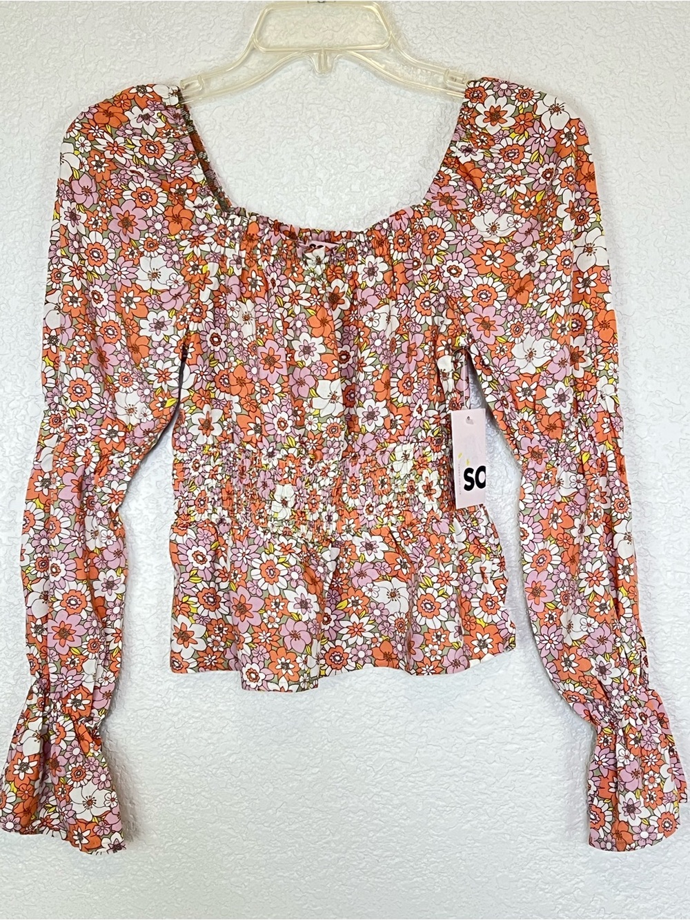 SO Small Ditzy Pink Floral Print Smocked Prairie Cottagecore Top New
